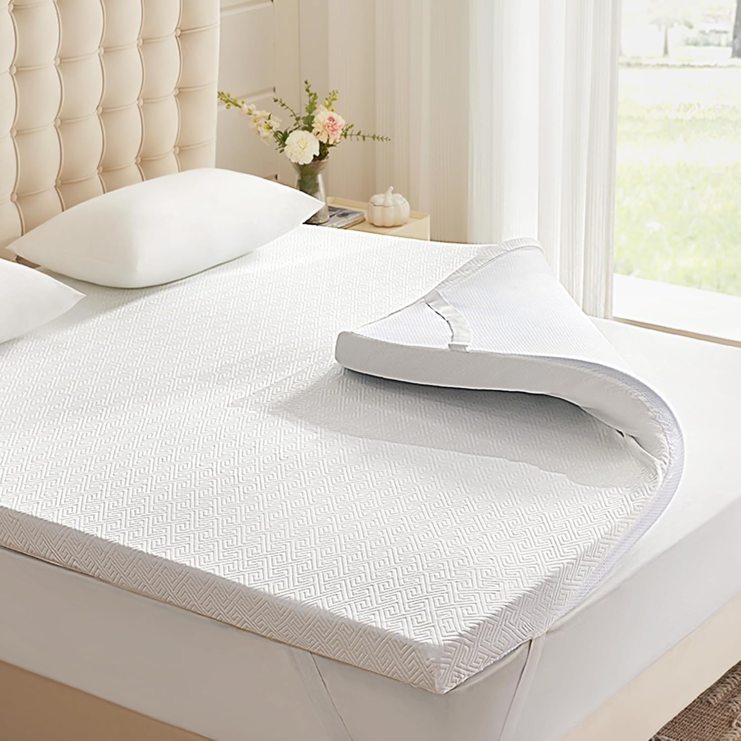 3 Inch Memory Foam Mattress Topper Queen, Memory Foam Pad With Removable & Washable Cover, Bed Topper For Back Pain, Non-Slip Ventilated Design, Queen Size