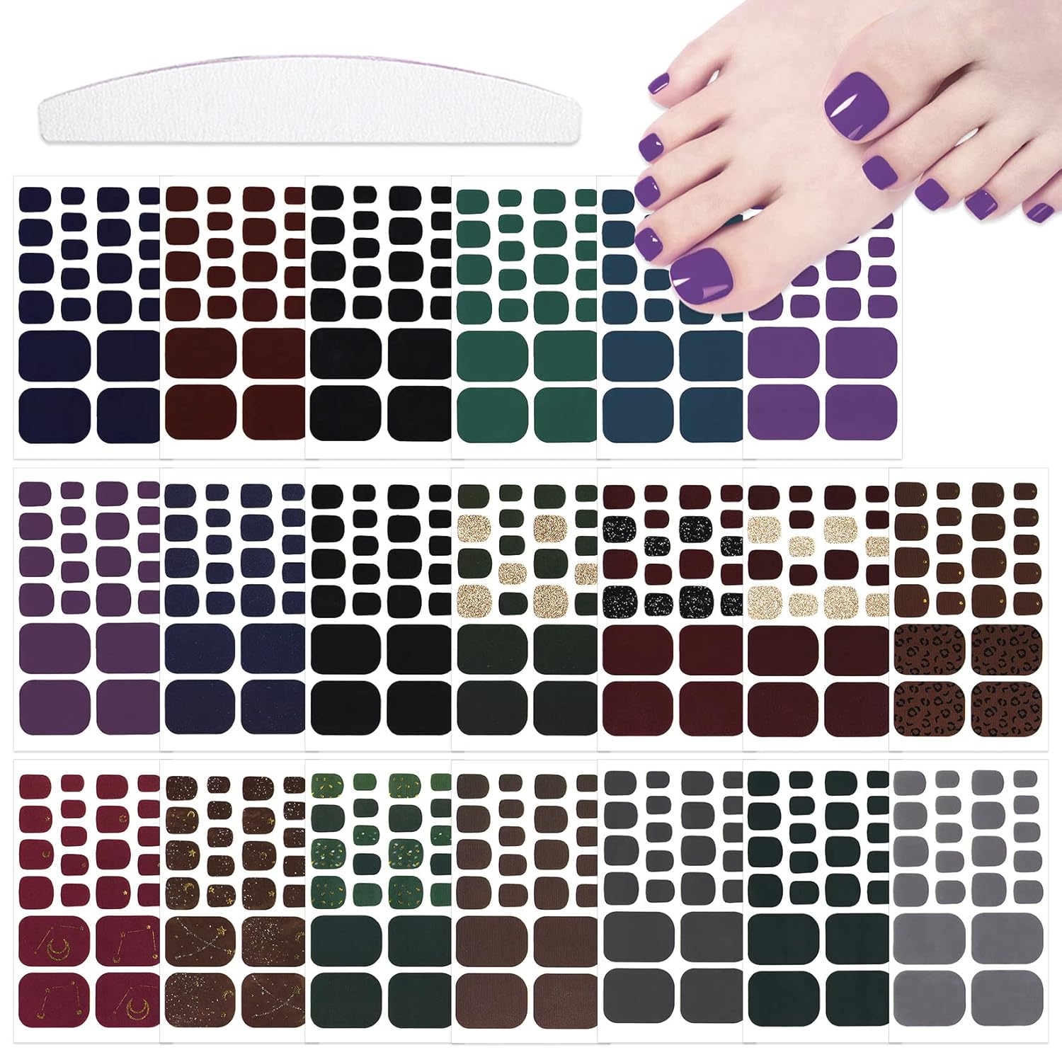 20 Sheets 440 Pcs Black Brown Toenail Polish Stickers for Women Nail Art Wraps - Full Nail Wraps for Toes