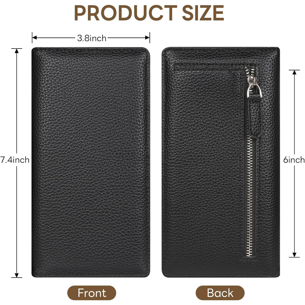 Womens Wallet, Extra Slim RFID Wallets, Leather Bifold Clutch Billfold Purse, with 11 Card Slots & ID Window, Cute Credit Card Holder Purse for Ladies Girls (Black)
