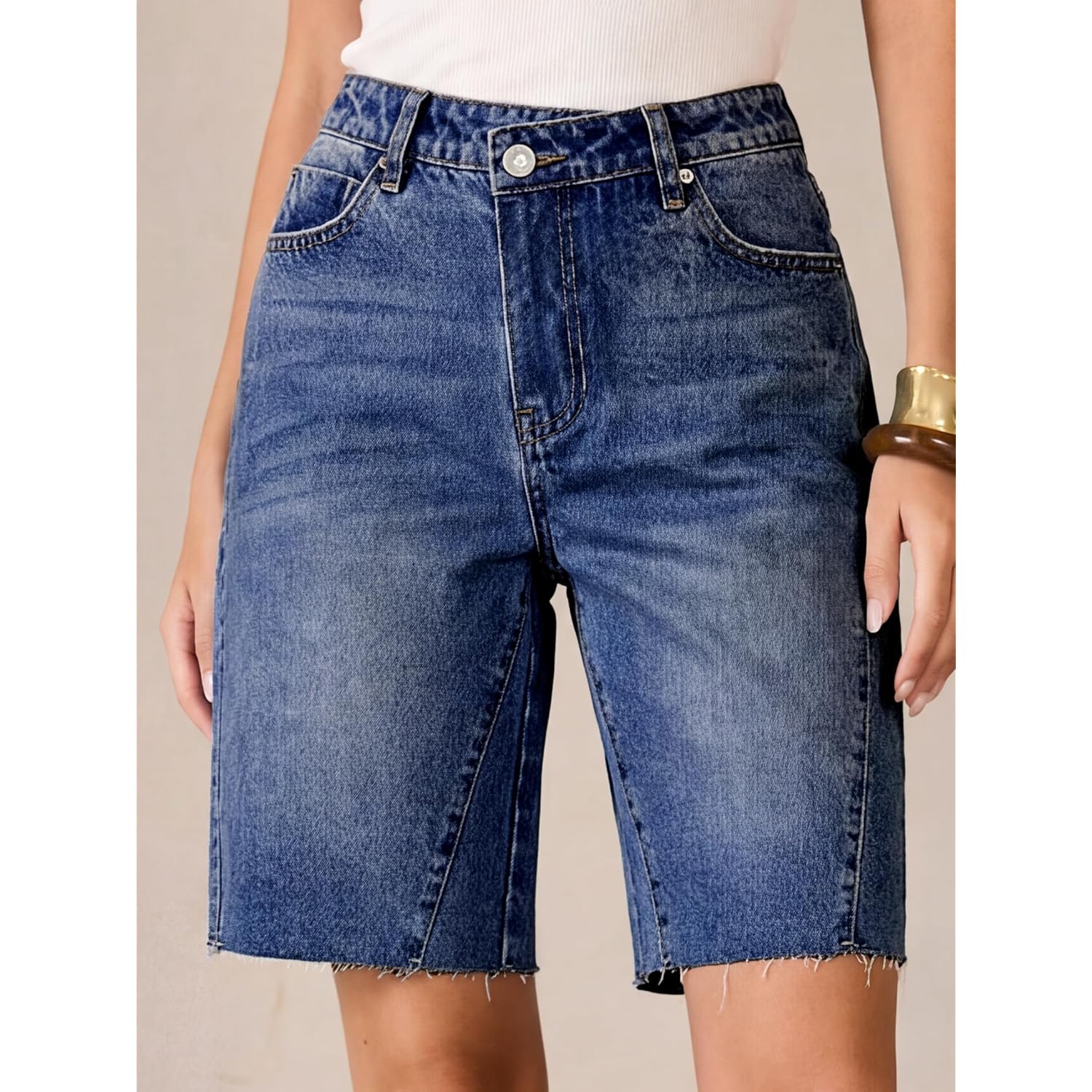 Womens Bermuda Jean Shorts 2026 Summer Knee Length Stretchy Crossover Wide Leg Mid Waisted Casual Denim Shorts Jorts