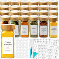 Aisiprin Glass Spice Jars With 398 Labels, 24 Pcs 4Oz Spice Containers With Bamboo Lids, Square Spice Bottles With Shaker Lids,Spice Organization For Cabinet,Drawer,Rack,Seasoning Organizer