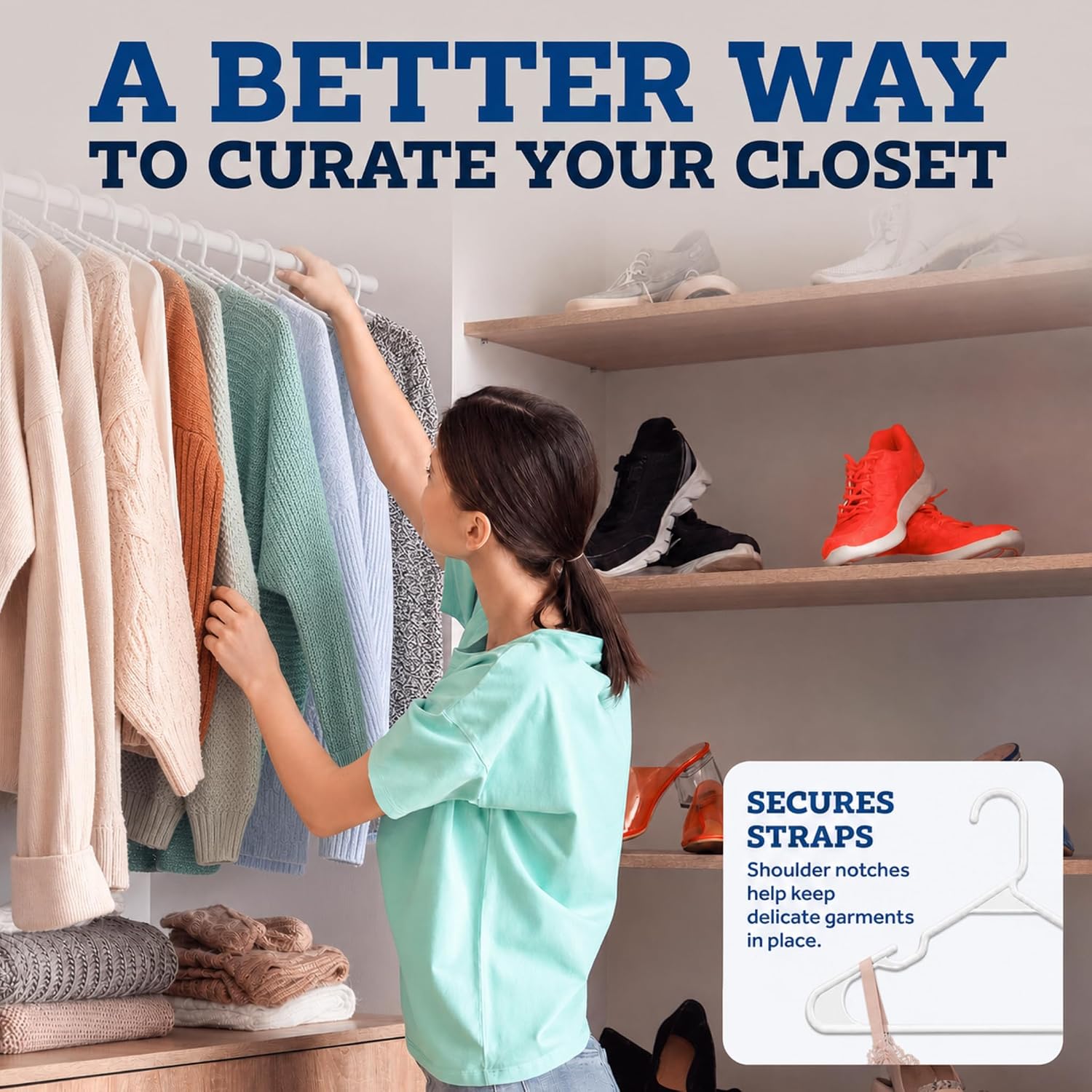 Clothes Hangers - White, Plastic Hangers 50 Pack For Shirts, Dresses, And Pants - Durable, Flexible Plastic Clothing Hangers