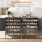 Hoobro Shoe Cabinet, 5-Tier Shoe Storage Organizer With Doors, Wooden Shoe Cabinet Storage For Entryway, Freestanding Shoe Rack Cabinet With 3 Adjustable Shelves For Hallway, Gold And Black Db41Sc01