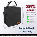 Lunch Bag For Men Women Adults Small For Office Work Picnic - Reusable Portable Lunchbag, Black