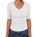 Anrabess Womens Half Sleeve Tops V Neck Ribbed Knit Slim Fit Basic T Shirts 2026 Summer Casual Tees Spring Trendy Clothes