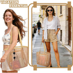 Iioscre Beach Bag For Women, Causal Hobo Bag With Zipper Inner Pocket, Foldable Mesh Dive Duffle Bag For Vacation Essentials