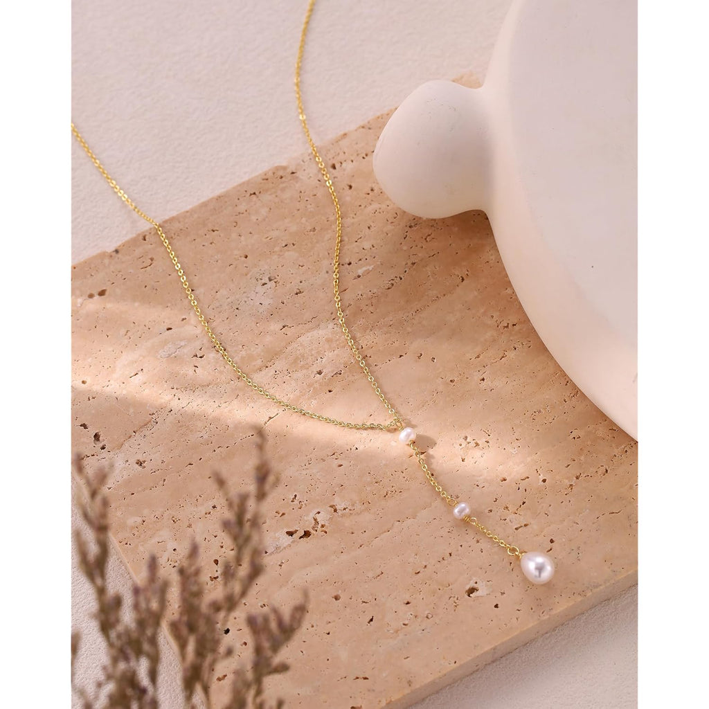 Pearl Necklaces for Women Trendy 14k Gold Plated Cubic Zirconia Pearl Pendant Necklace Valentines Day Wedding Birthday Mother's Day Gifts Dainty Gold Necklace for Women