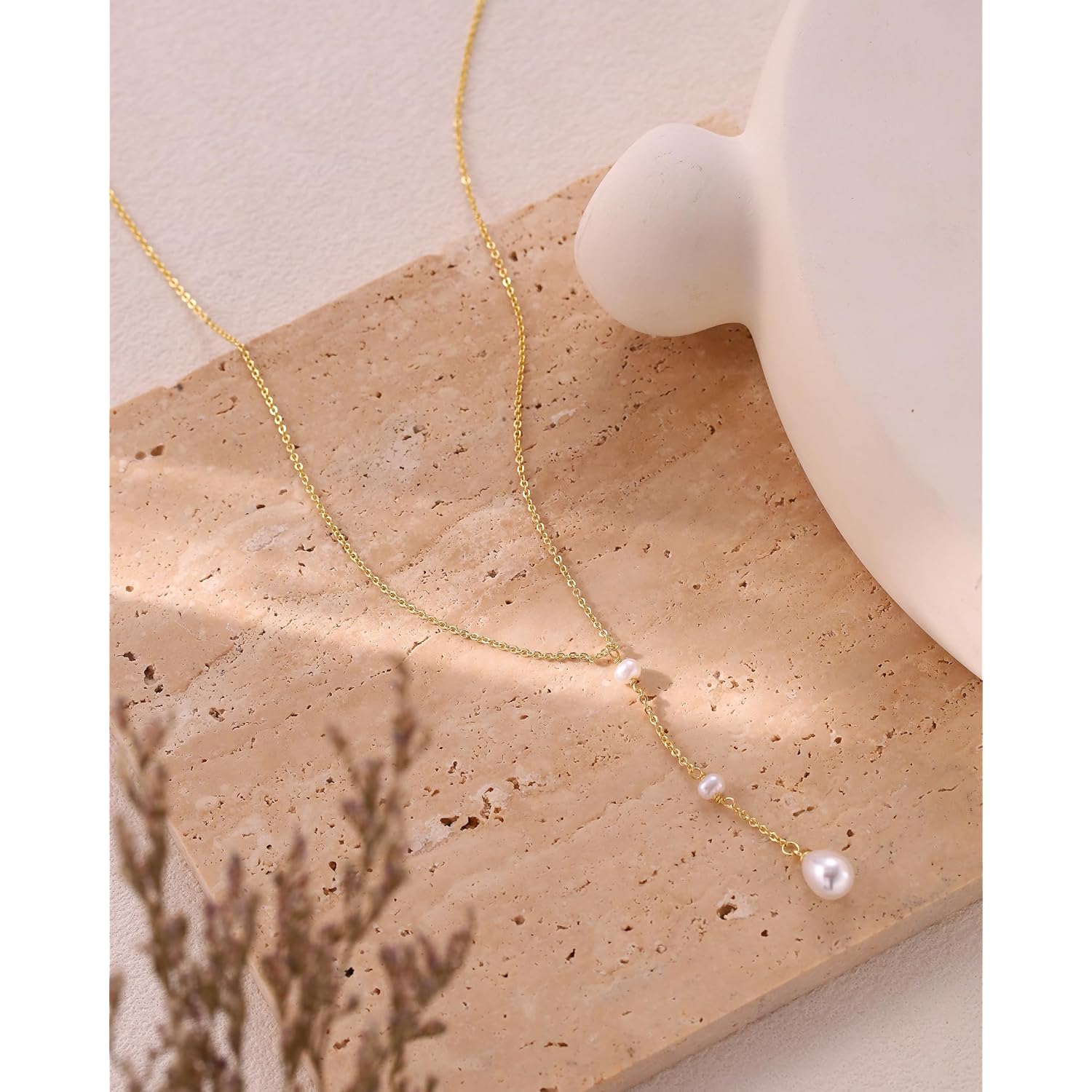 Pearl Necklaces for Women Trendy 14k Gold Plated Cubic Zirconia Pearl Pendant Necklace Valentines Day Wedding Birthday Mother's Day Gifts Dainty Gold Necklace for Women