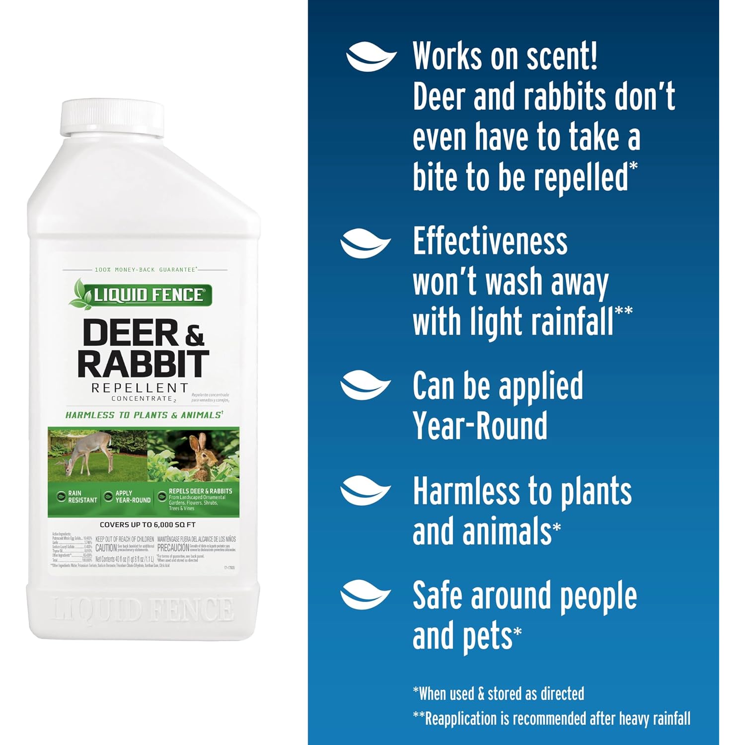 Liquid Fence Deer And Rabbit Repellent Concentrate 40 Ounces, Apply Year-Round