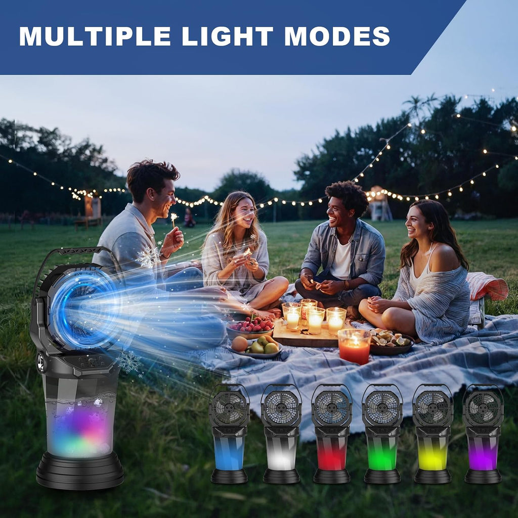Ghora 2026 New Portable Misting Fan,25000Mah Rechargeable Battery Operated Fan For Outside Patios, 60H Runtime Oscillating Mist Fan With Remote, 2L Water Tank & Rgb For Camping, Beach