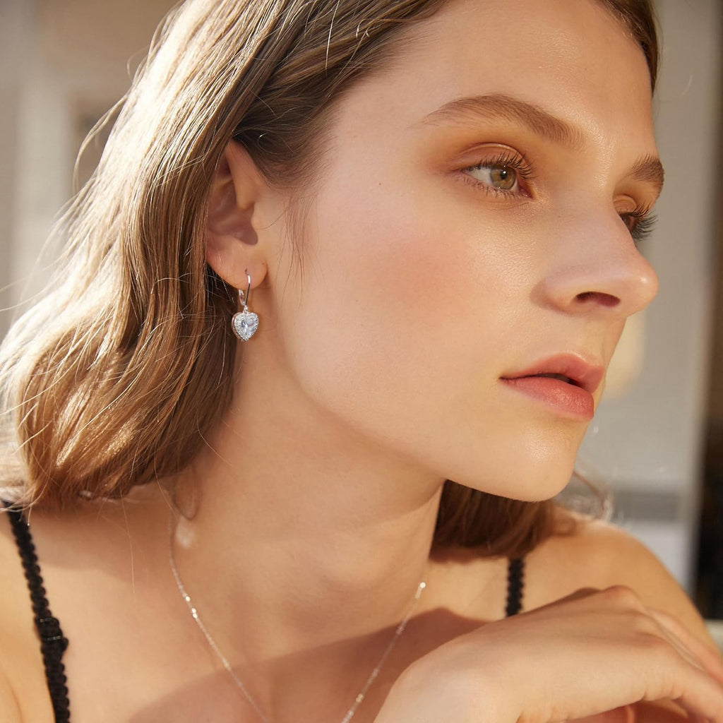 925 Sterling Silver 14K Gold Plated Heart Dangle Earrings, ALEXCRAFT Dangling Drop Earring for Trendy Women Leverback Earings Cubic Zirconia Hypoallergenic