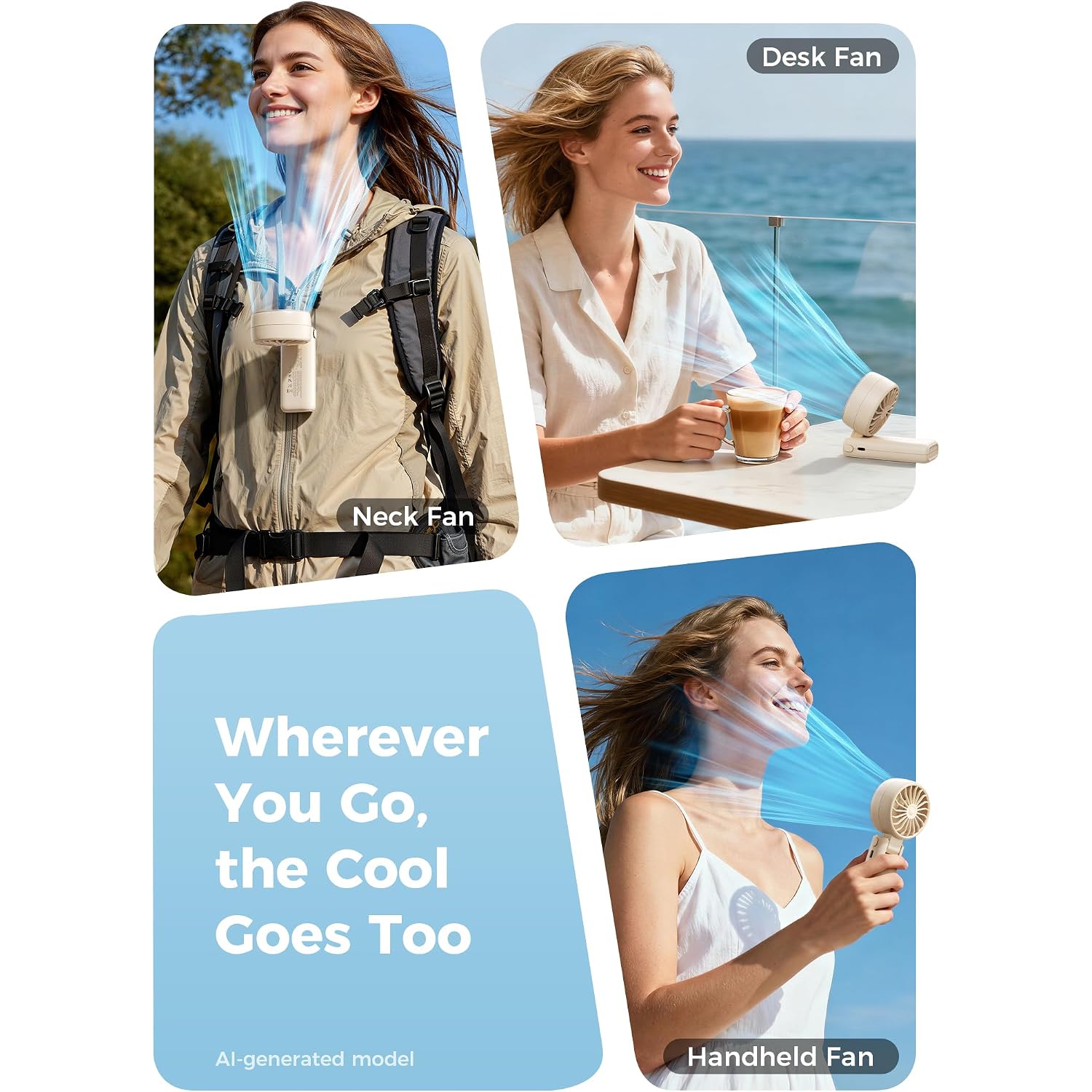 Aecooly Mighty Portable Handheld Fan | 20H Max Cooling Time | 3 Flexible Modes | 5 Speeds Wind | Battery Level Display | Mini Usb Rechargeable Personal Battery Powered Fan Travel Gifts For Women-Beige