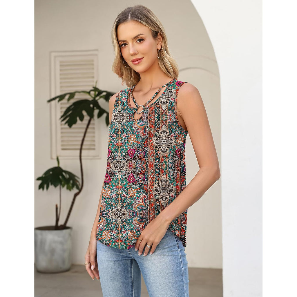 Lomon Womens Summer Tank Tops Sleeveless Shirts V Neck Casual Tee Cut Out Ring Keyhole Tanks Camisole Blouse
