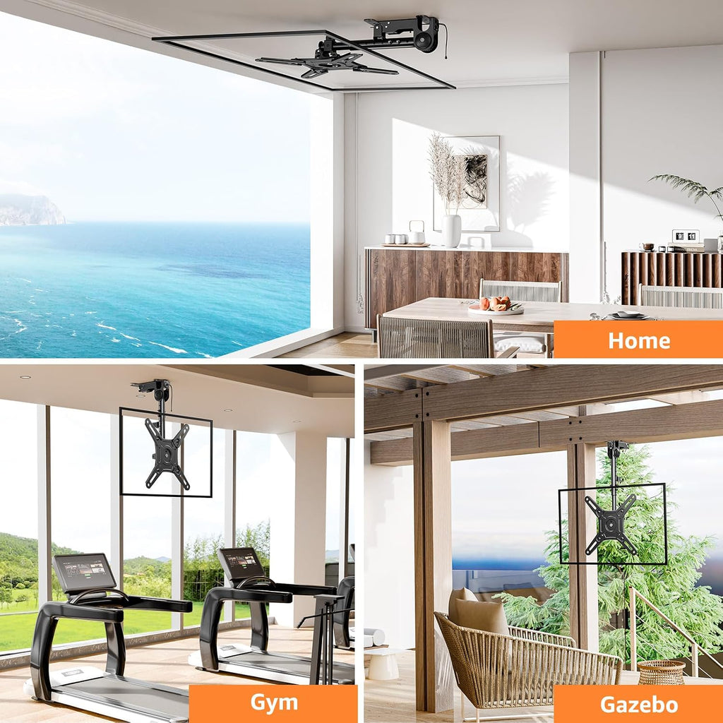 Elived Flip Down Ceiling Tv Mount For Most 14-40 Inch Tvs, Floding Tv Mount For Flat And Pitched Roof, Height Adjustable Full Motion Tv Bracket 360° Swivel For Patio, Max Vesa 200X200Mm, Up To 22 Lbs