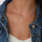 Annika Bella Cross Necklace for Women, 16-18 Inches Silver/Gold Chain, Women's Small Simple Cross Necklaces Religious Charm Jewelry, Faith Gift for Her