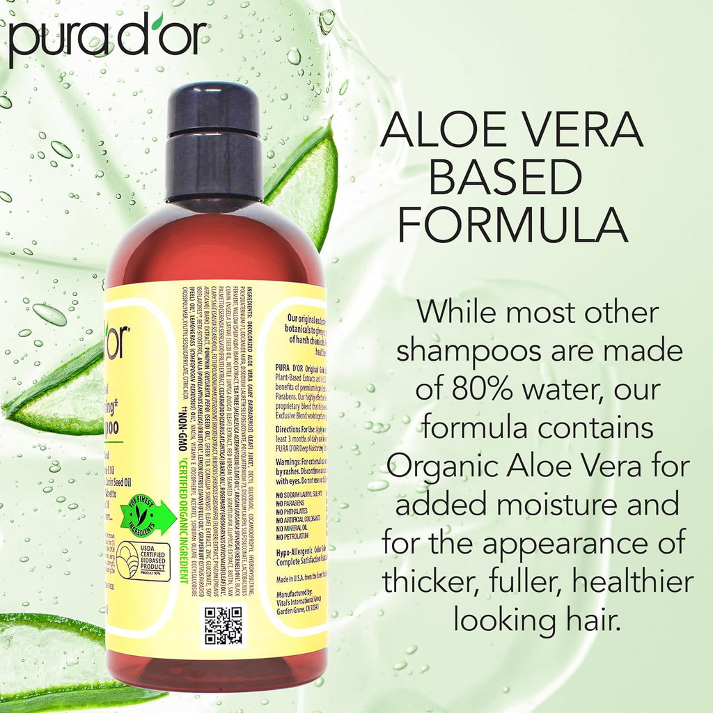 PURA D'OR Original Gold Label Anti-Thinning Shampoo - CLINICALLY TESTED – Natural Earthy Scent - Biotin & Argan Oil – Sulfate-Free Strengthening & Volumizing for Fuller-Looking Hair, Men & Women 16 oz