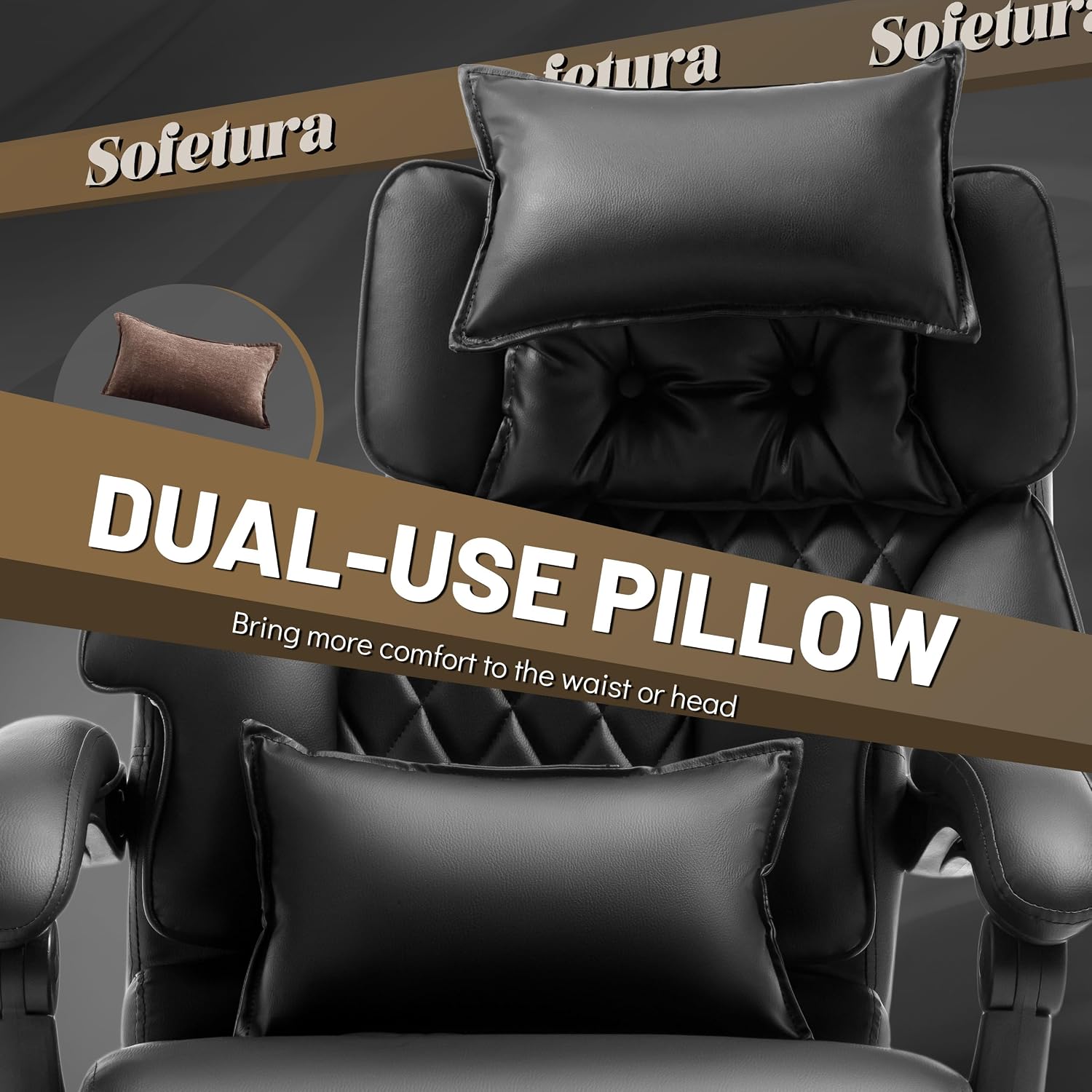 Massage Office Chair With Foot Rest,6 Points Vibration & Heat Executive Office Chairs,500Lbs Big And Tall Office Chair For Heavy People,Ergonomic Reclining Desk Chair,Dual-Use Pillow,Home Office,Black