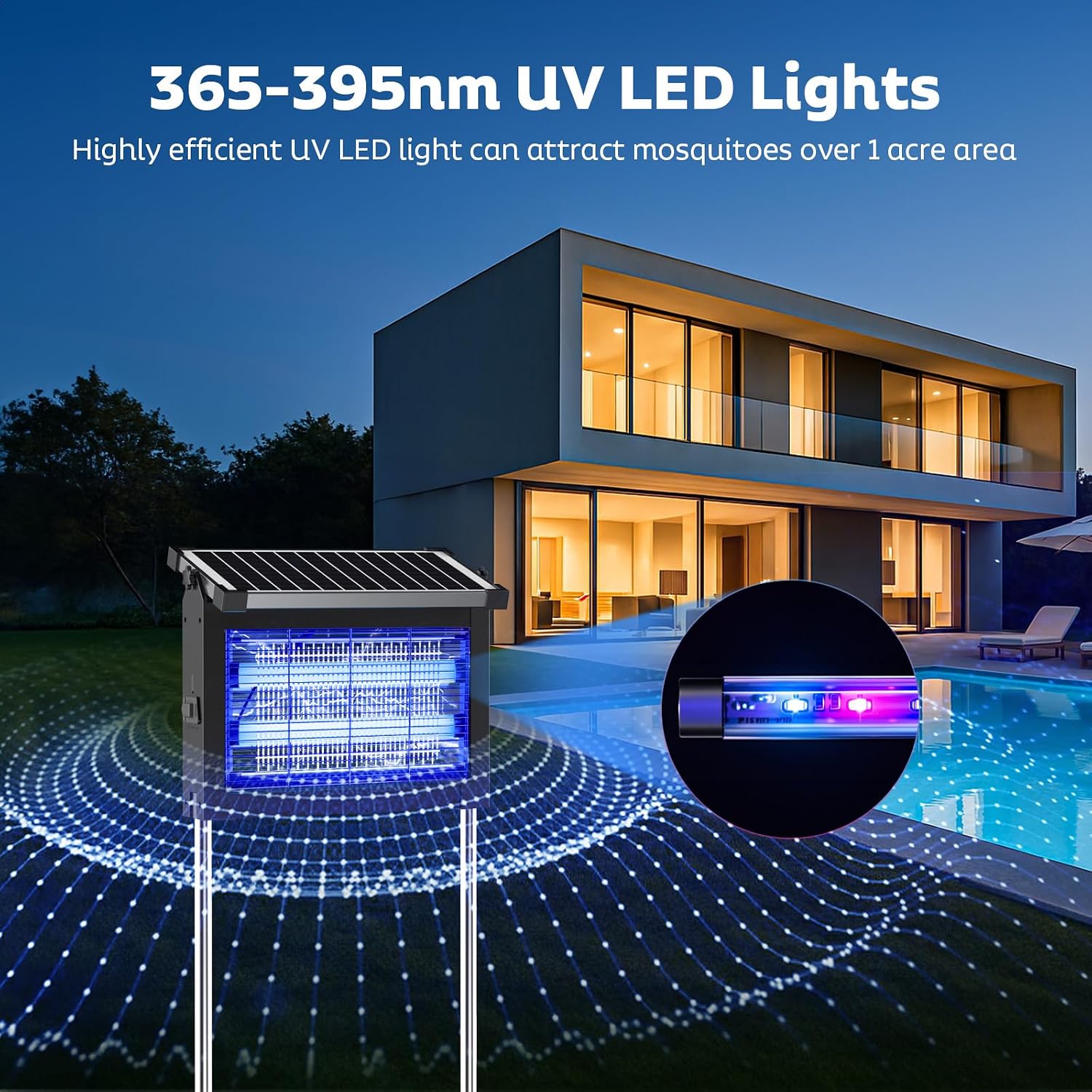 Solar Bug Zapper Outdoor, 4500V Mosquito Zapper Fly Trap For Patio | 10W Solar Panel, Ipx5 Waterproof, Auto Mode, Solar Powered, Usb C Charging, Electric Rechargeable Mosquito Killer For Garden