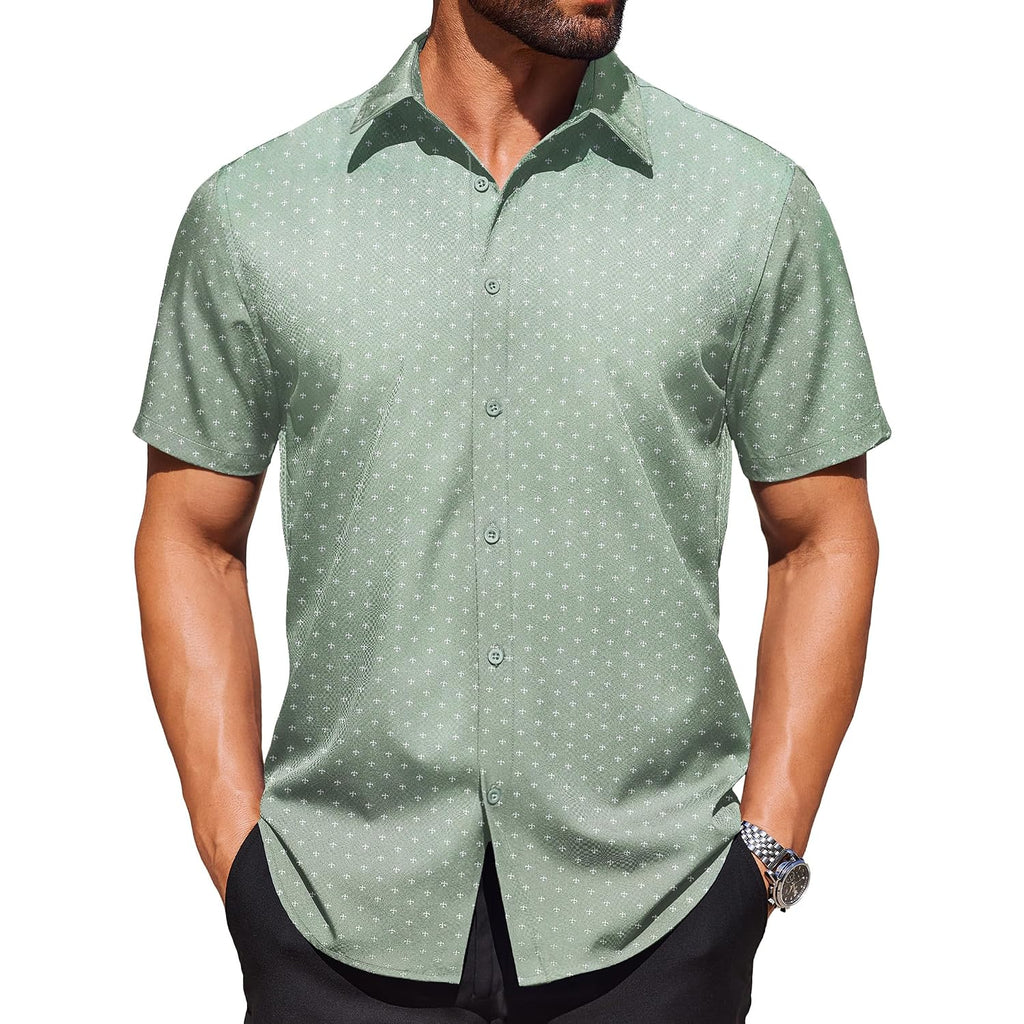 Coofandy Mens Wrinkle Free Dress Shirt Polka Dot Short Sleeve Button Down Business Casual Shirts