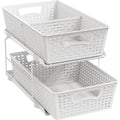 Simple Houseware 2 Tier Pull-Out Sliding Drawer Under Sink Storage, White | Great For Kitchen Bathroom Tray Shelf Organizer