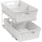 Simple Houseware 2 Tier Pull-Out Sliding Drawer Under Sink Storage, White | Great For Kitchen Bathroom Tray Shelf Organizer