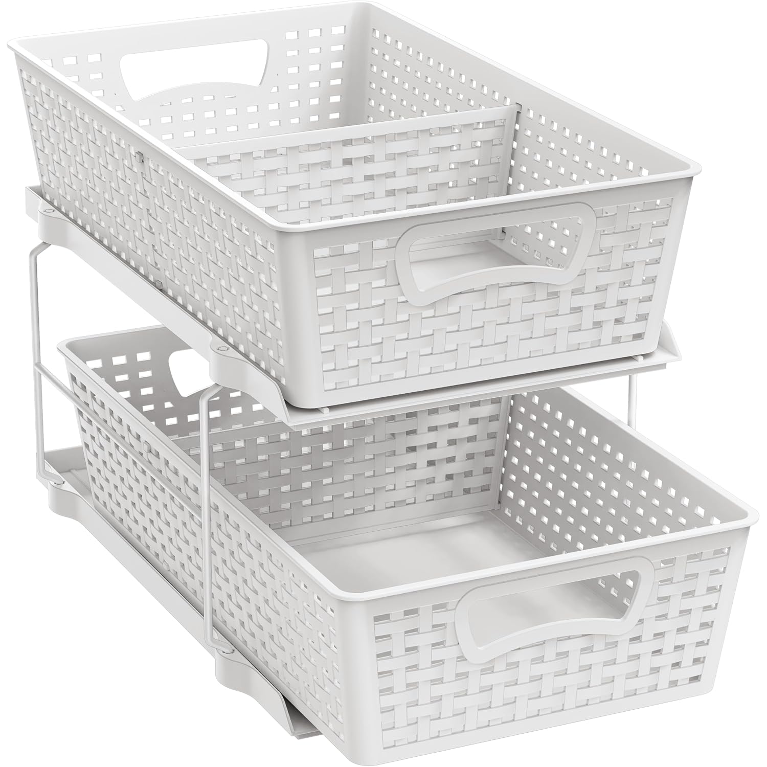 Simple Houseware 2 Tier Pull-Out Sliding Drawer Under Sink Storage, White | Great For Kitchen Bathroom Tray Shelf Organizer