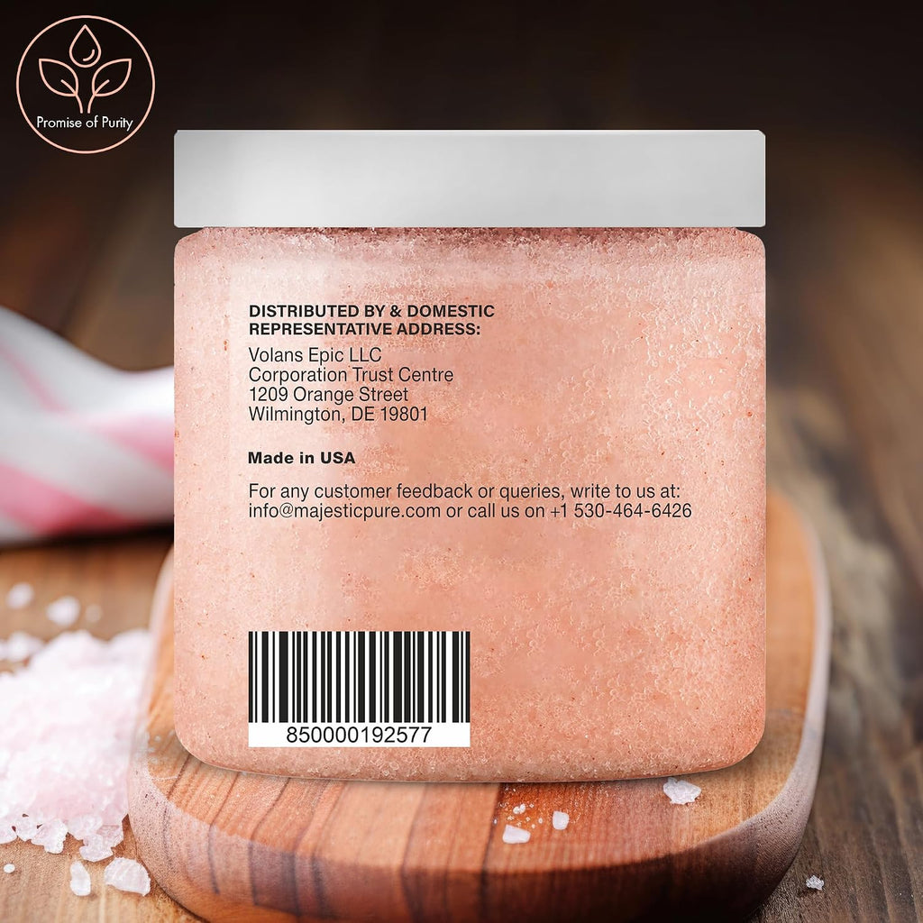 Majestic Pure Himalayan Salt Body Scrub With Lychee Oil, Exfoliating Salt Scrub To Exfoliate & Moisturize Skin, Deep Cleansing - 10 Oz