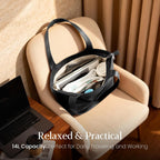 Befen Soft Genuine Leather Tote Bag For Women, Slouchy Casual Zipper Work Tote Shoulder Bags Travel Purse With Cup Holder