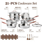CAROTE 21pcs Tri-Ply Stainless Steel Cookware Set, Pots and Pans Set, Non Toxic Induction Kitchen Cooking Sets, Cookware Collection, Mirror Polish, Gold