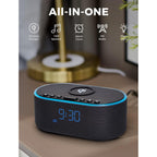 Odokee Wireless Charging Alarm Clock Radio: Qi Certified Fast Wireless Charger For Iphone Samsung - 10W Stereo Bluetooth Speaker - Dimmable Digital Clock With Fm Radio For Bedroom Black