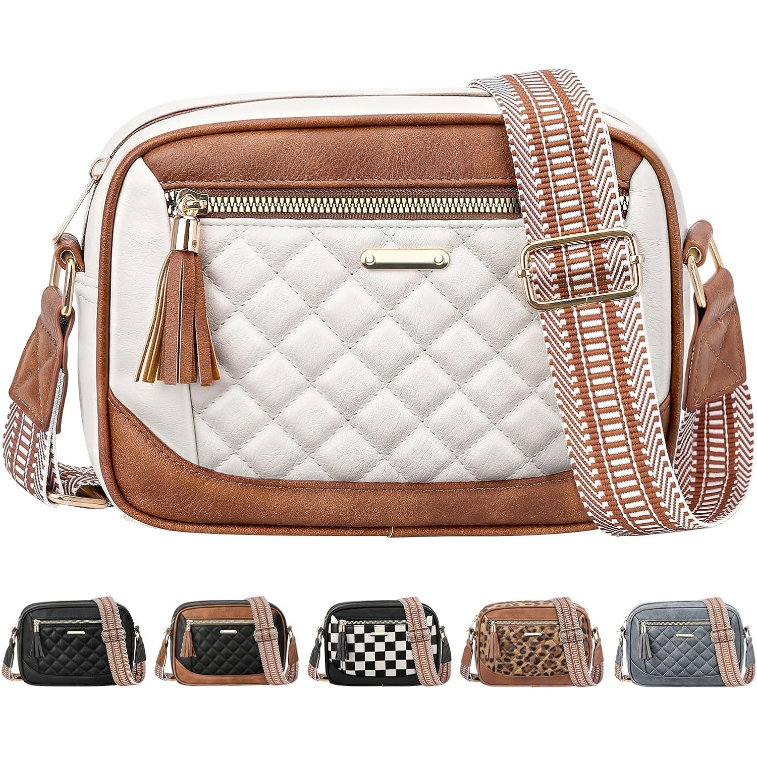 Tenot Quilted Crossbody Bags For Women Travel, Vegan Leather Crossbody Purses For Women Trendy Cross Body Bag