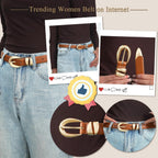 Belts for Women with Gold Buckle – Adjustable Black leather Belt for Jeans, Dress, Pants