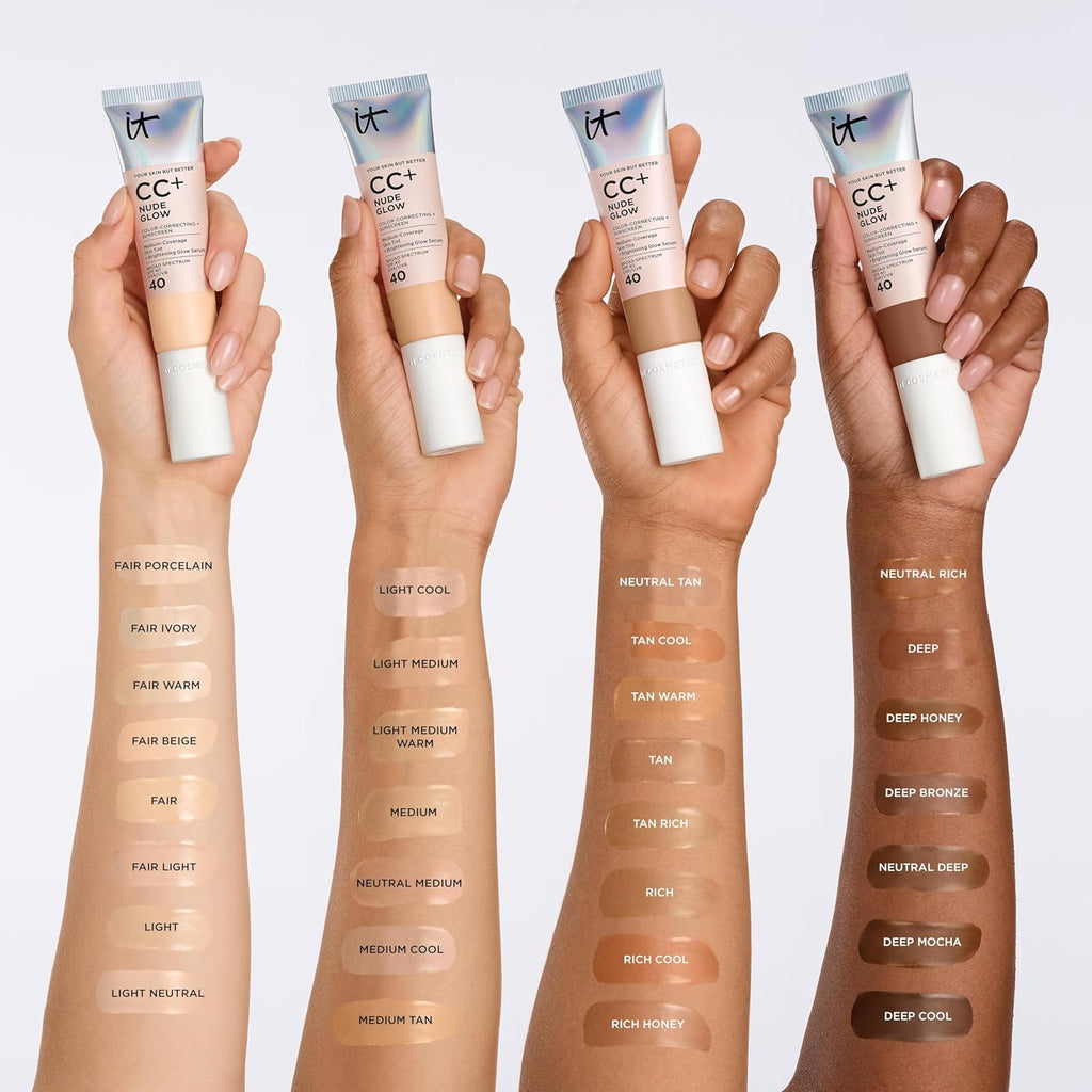IT Cosmetics CC+ Nude Glow SPF 40 - Medium Coverage Foundation, 2% Niacinamide + Hyaluronic Acid Brightening Glow Serum, Lightweight Up to 24H Hydration, Normal to Dry & Mature Skin - 1.08 fl oz