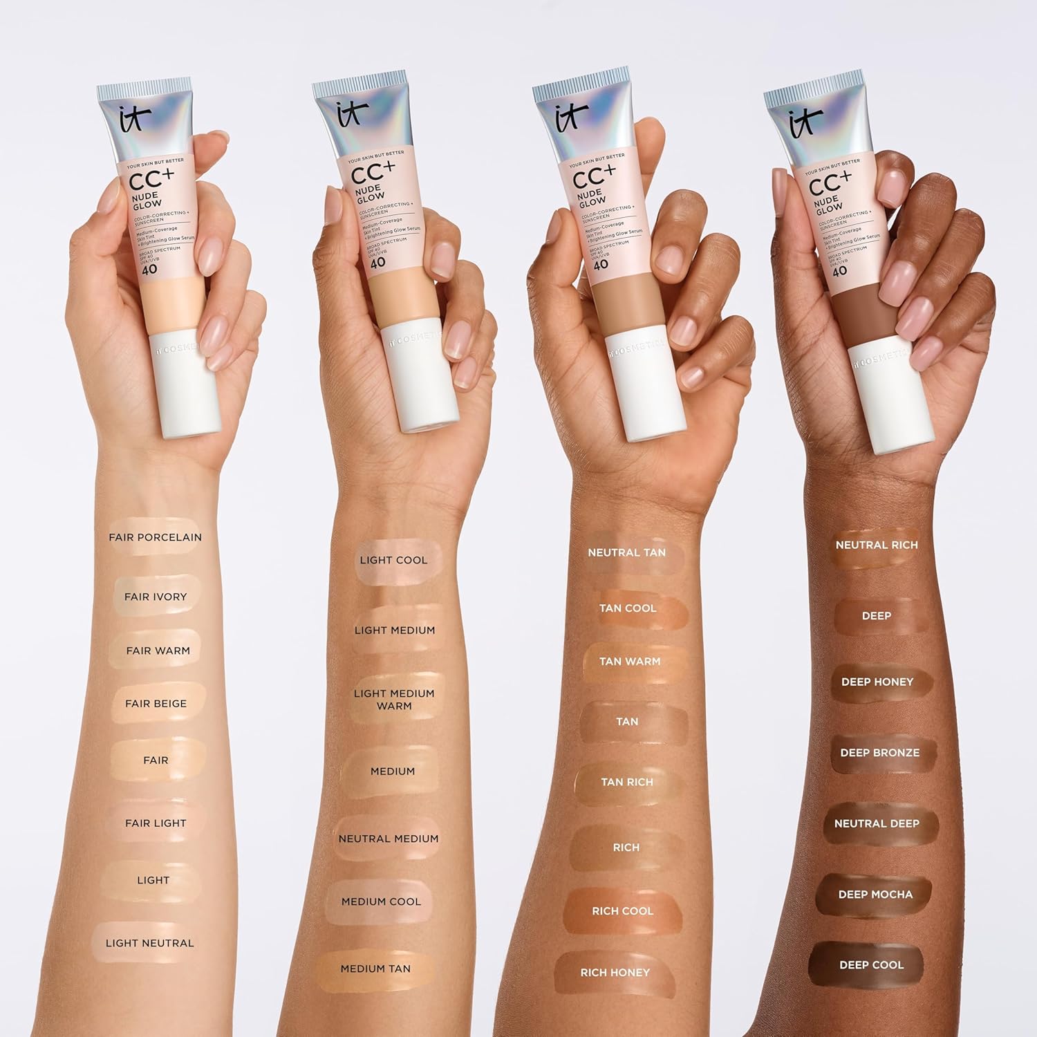 IT Cosmetics CC+ Nude Glow SPF 40 - Medium Coverage Foundation, 2% Niacinamide + Hyaluronic Acid Brightening Glow Serum, Lightweight Up to 24H Hydration, Normal to Dry & Mature Skin - 1.08 fl oz