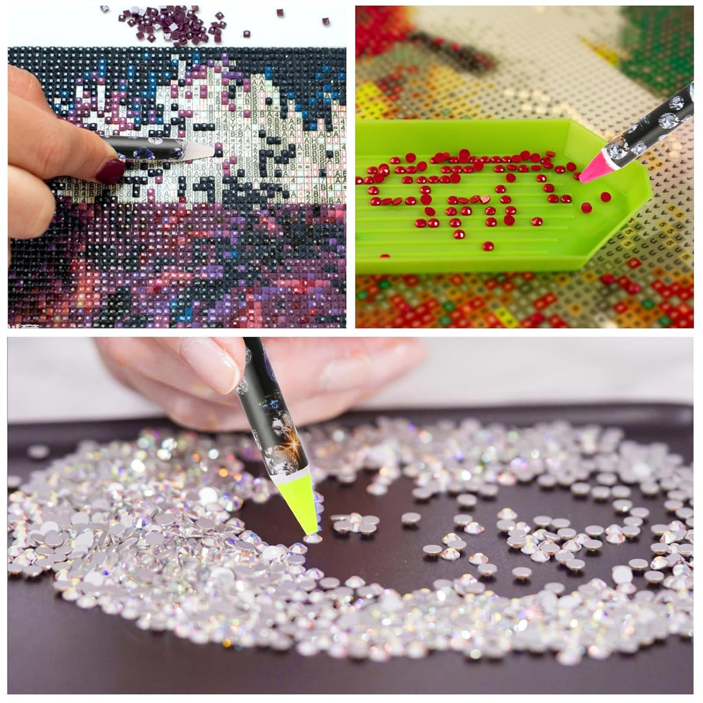 Hariendny 4 Pack Rhinestone Picker Tool Adhesive Resin Picker Pencil Nail Point Drill Pen Dotting Wax Pencil Gem Pick up Tools for Nail Art DIY with Pencil Sharpener
