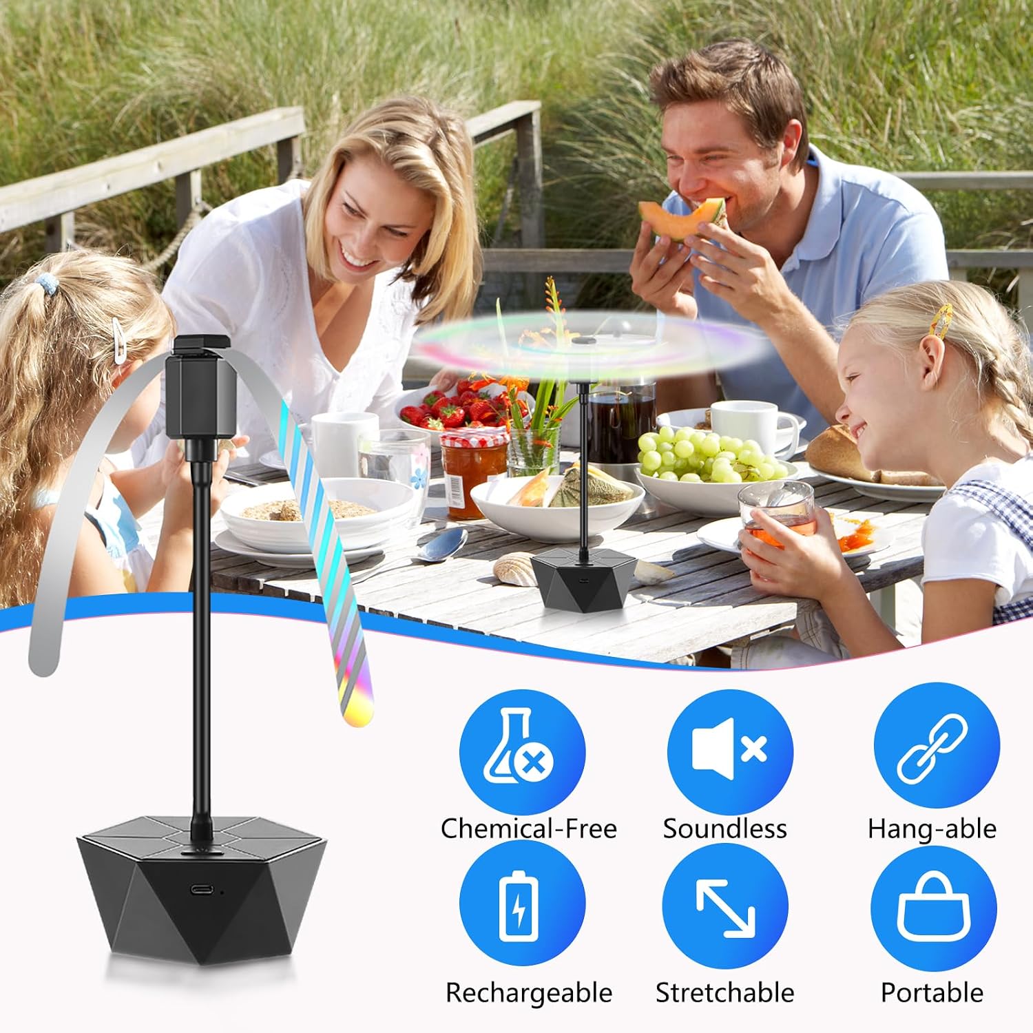 Fly Fans For Tables Rechargeable, Table Top Fly Spinner To Keep Flies Away From Food, Portable Fly Repellent Fan With Soft Stop Blades For Outdoor, Picnic, Patio & Bbq (Black, 4Pack)
