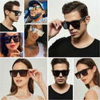 Square Oversized Sunglasses for Women Men Big Flat Top Fashion Shield Large UV Protection Rimless Shades (2packs) Glossy Black + Tortoise