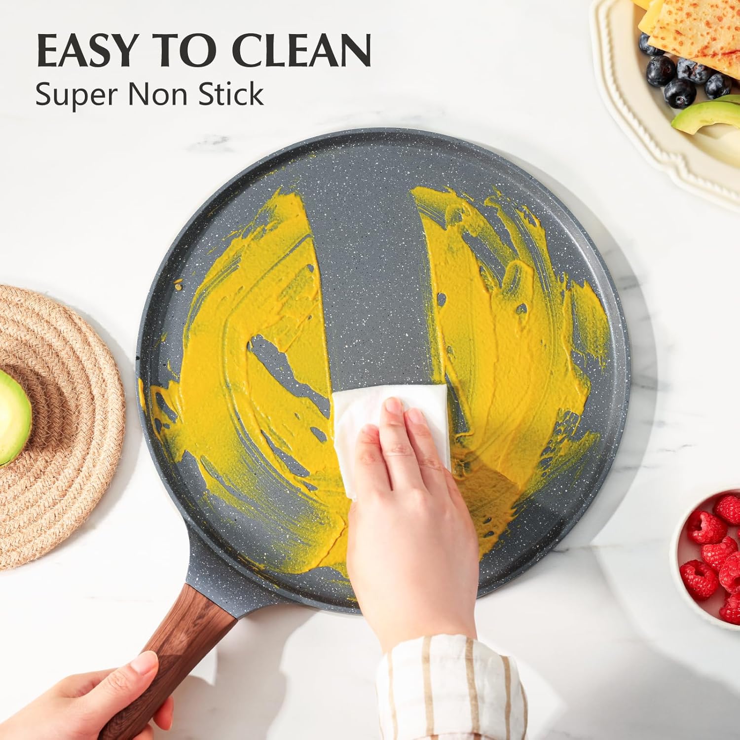 SENSARTE Nonstick Crepe Pan, Swiss Granite Coating Dosa Pan Pancake Flat Skillet Tawa Griddle 10-Inch with Stay-Cool Handle, Induction Compatible