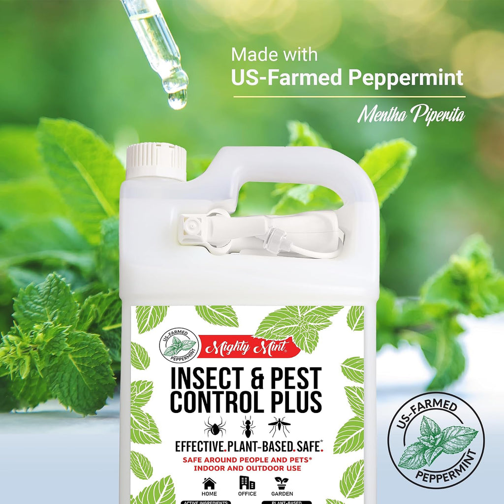 Mighty Mint Peppermint Oil Insect Repellent Plus Spray – Natural Indoor & Outdoor Bug Control For Spiders, Ants, Roaches, And More – Plant-Based, Extra-Strong Formula - 128 Oz