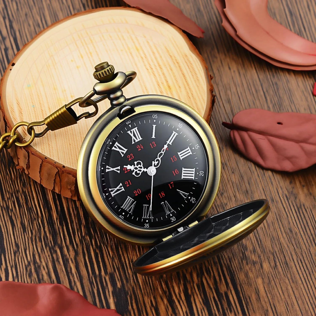 Lymfhch Vintage Pocket Watch Roman Numerals Scale Quartz Pocket Watches With Chain Christmas Graduation Birthday Gifts Fathers Day