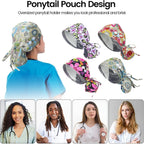 4 Pcs Scrub Caps For Women,Nurse Satin Surgical Hat Adjustable Working Cap Ponytail Holder With Buttons And Sweatband