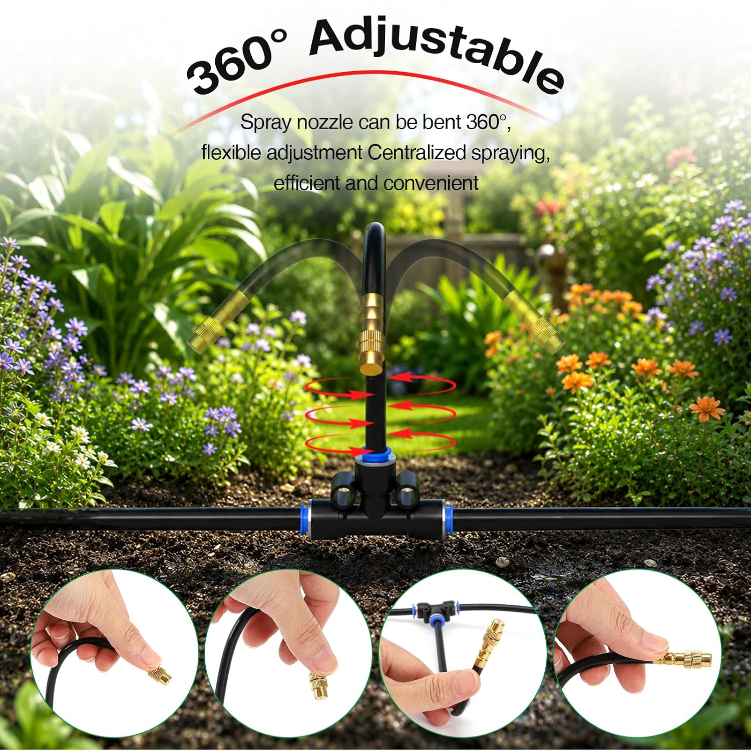 Pro-Series Drip Irrigation System, 200Ft 1/4" Garden Watering System With 32Pcs 360° Bendable Copper Nozzles, Leak-Free Quick-Connect Misting Sprinkler Kit For Patio, Raised Beds, Yard, Greenhouse