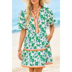Cicy Bell Womens V Neck Floral Mini Dress Short Puff Sleeve Patchwork Summer Casual Boho Dresses