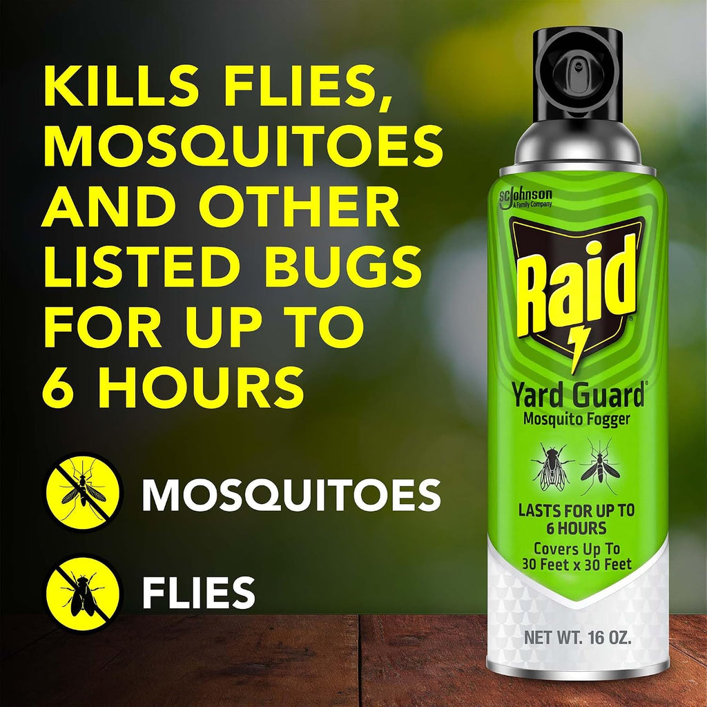 Raid Yard Guard Mosquito Fogger Outdoor, Kills Flies, Mosquitoes, Non-Biting Gnats, Small Flying Moths, Wasps And Hornets 16 Oz Pack Of 12