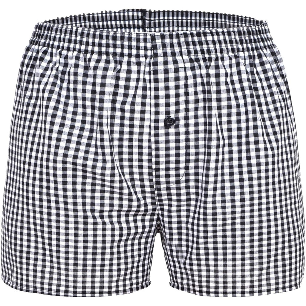 Mens Cotton Boxers Funny Woven Pattern Plaid Boxer Shorts Inseam Pajamas Single Pack