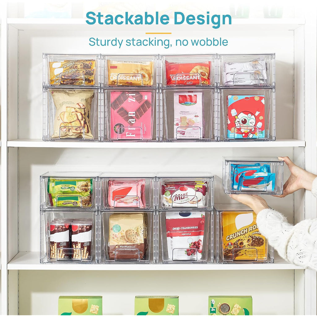 Vtopmart 4 Pack Clear Stackable Storage Drawers,Under Sink And Kitchen Organizers Storage,Easy To Assemble Plastic Drawers For Baby Bottle,Medicine, Bathroom,Cabinet And Pantry Organization