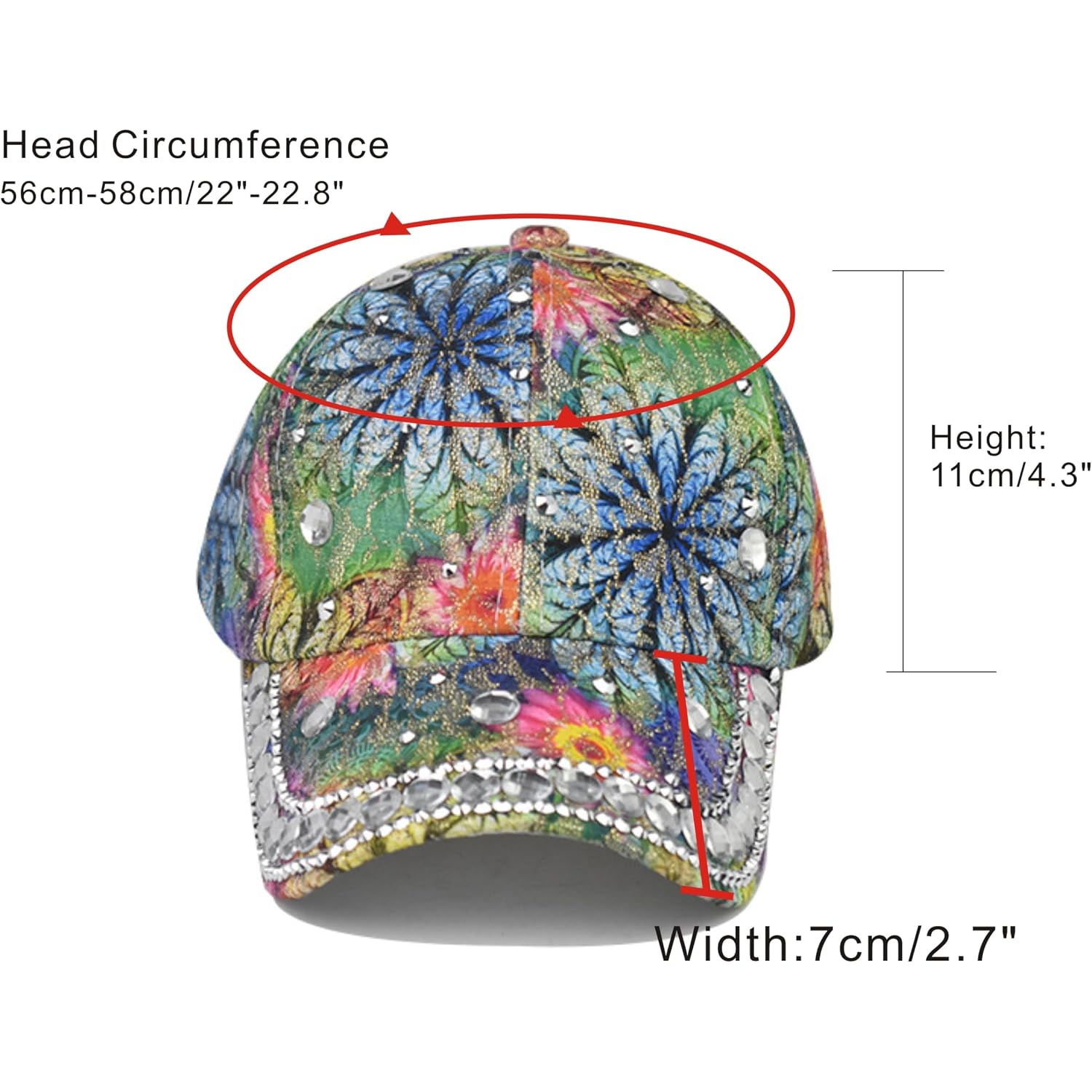 Bling Baseball Caps For Women, Rhinestone Summer Flower Baseball Hat, Adjustable Spring Fall Denim Sequin Jean Hat