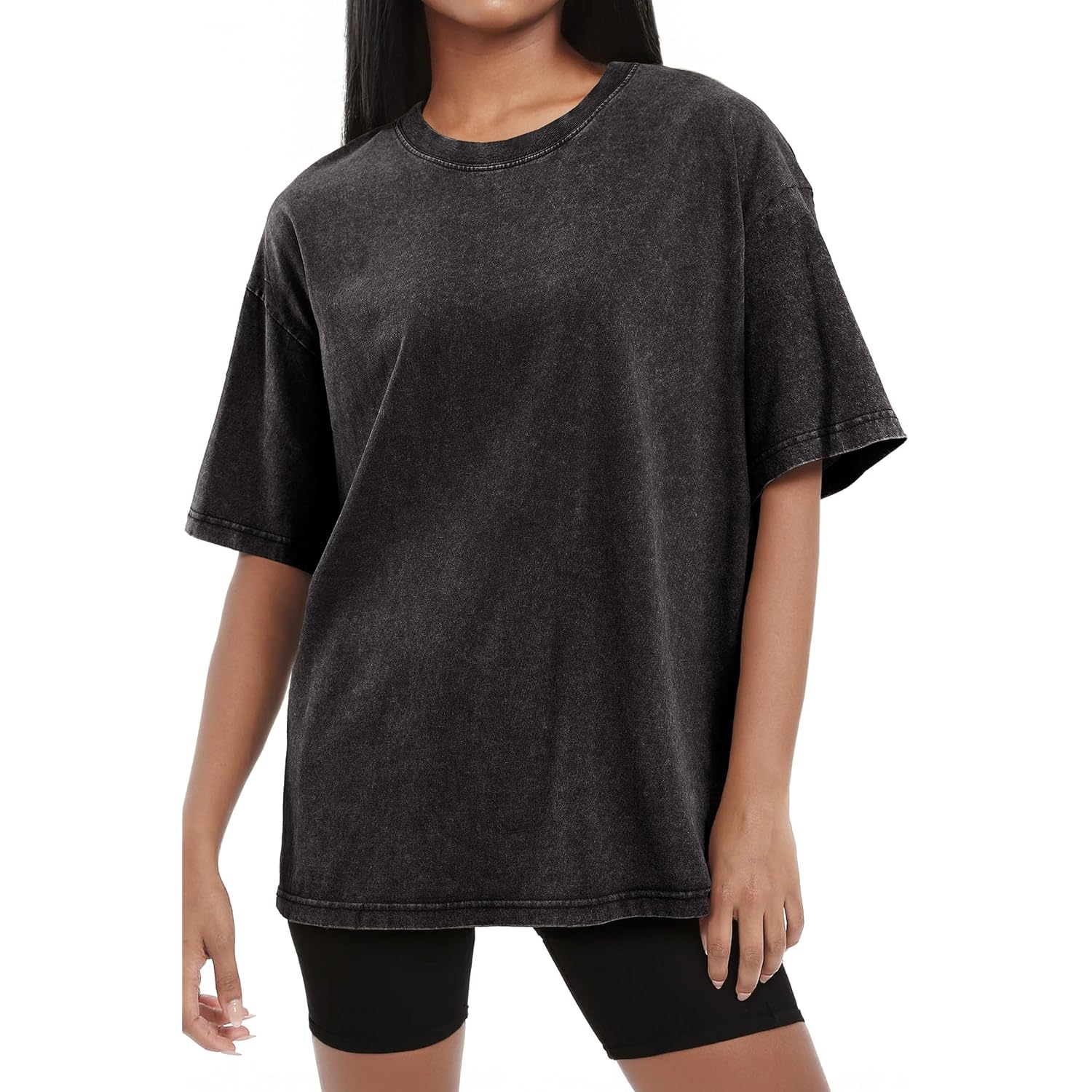 Shewin Oversized Wash Out Fabric Tee Shirts Trendy Cotton Tops Casual Work Tshirt 2026