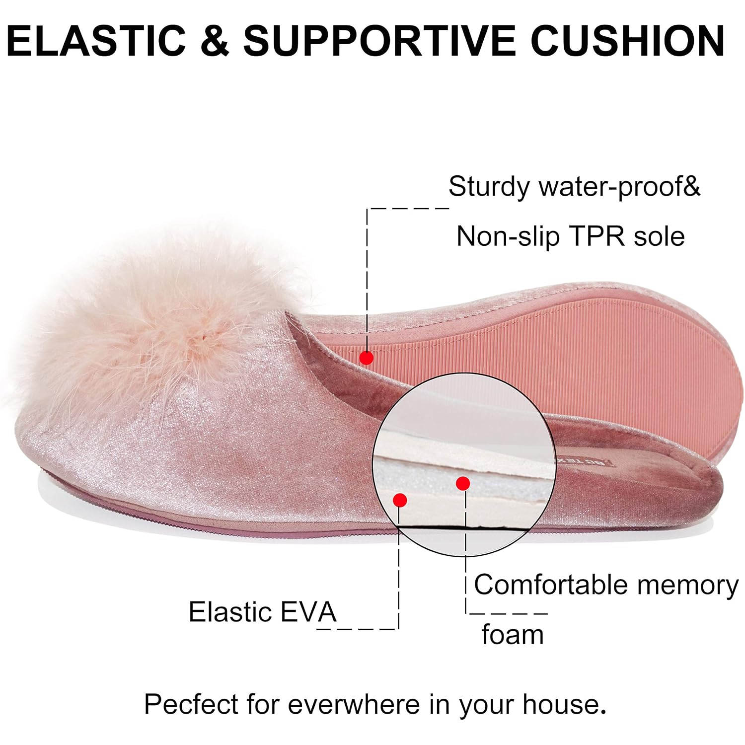 Women'S Cozy Velvet Memory Foam House Slipper, Ladies Fuzzy Bedroom Slipper Non-Slip Sole