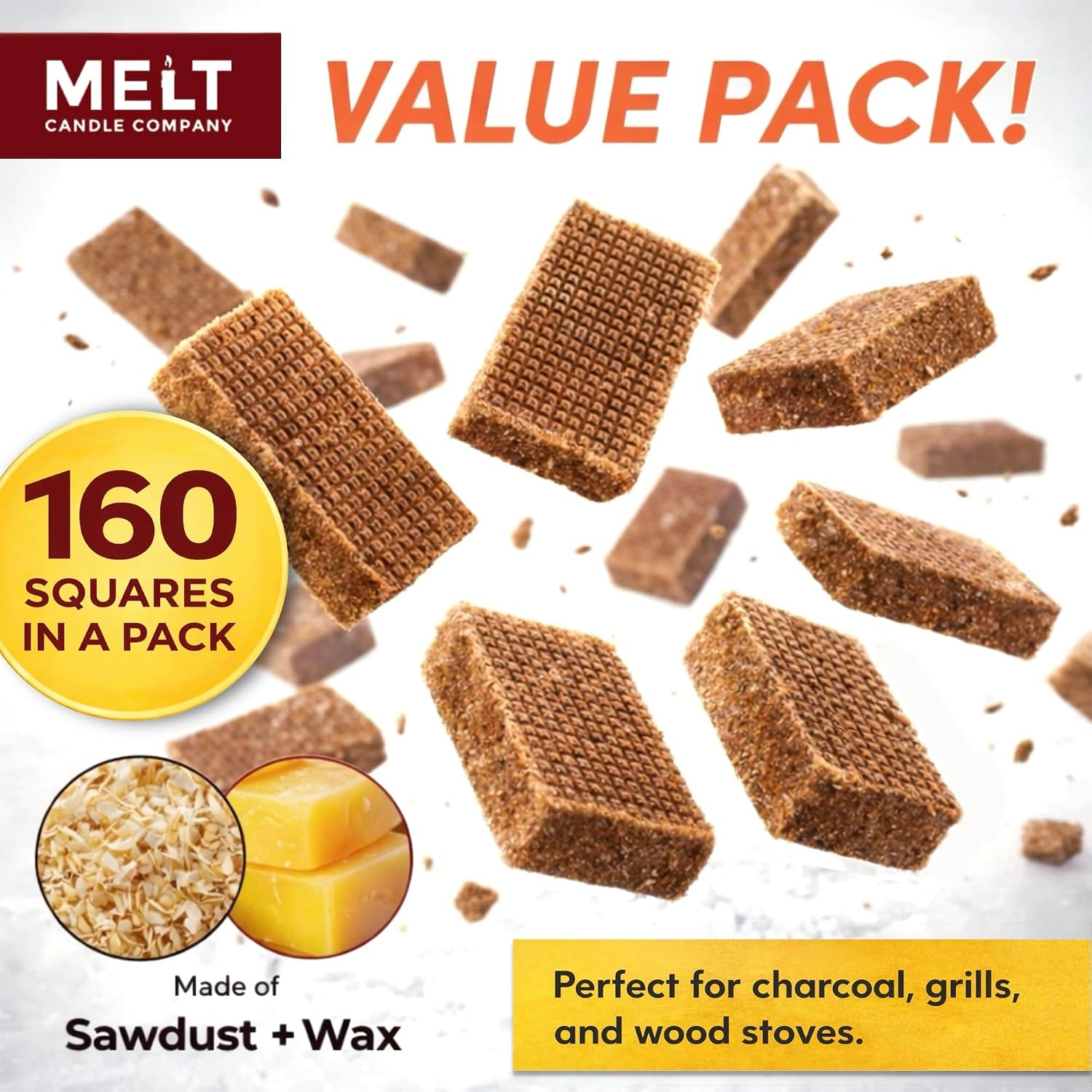 Fire Starter Squares, 160 Count, Campfire, Charcoal Grill & Wood Stove